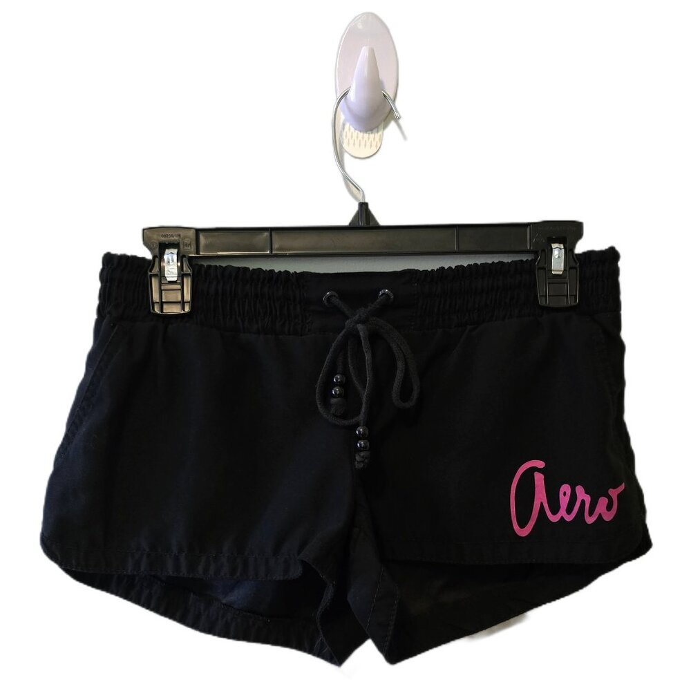 Vintage Y2K Aeropostale Black Shorts Pink Spellout Logo Drawstring Active Sz S